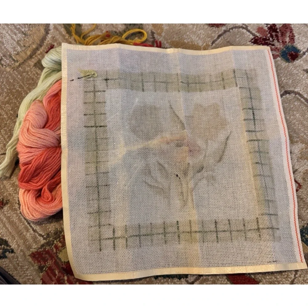 Vintage 90s Hand Painted Needlepoint Canvas Glorious Floral READ